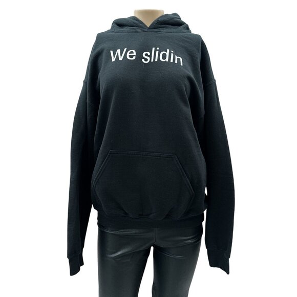 Heavy Blend "We Slidin" Graphic Pullover Hoodie Sweatshirt Black Gildan Womens M - Picture 1 of 9